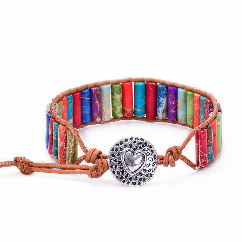 Wholesale Colorful Seven Vein Stone Leather Buckle Bracelet